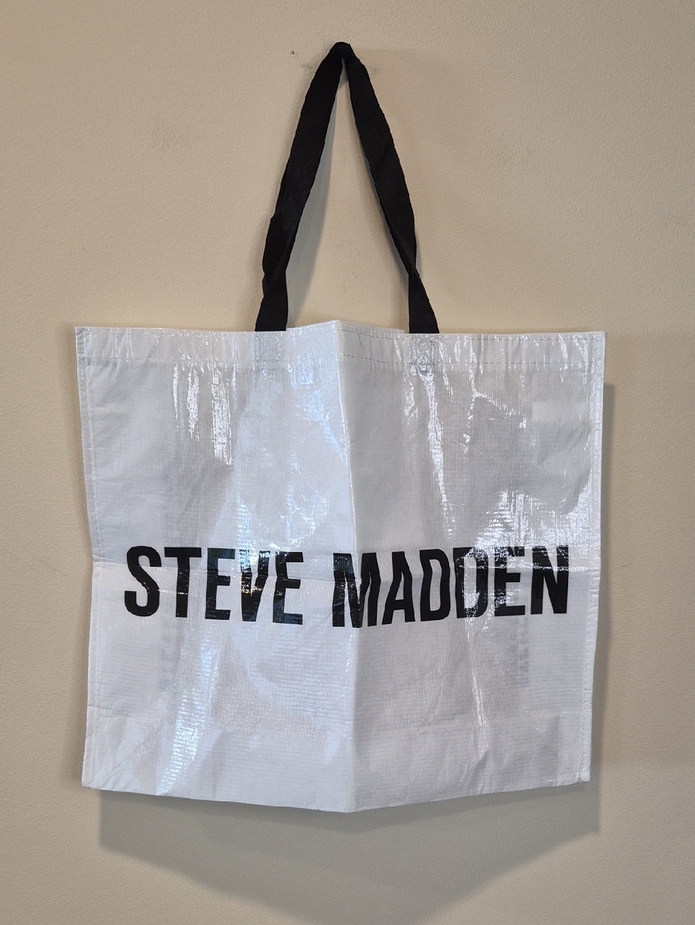 Steve Madden White and Black Logo Duffel Tote